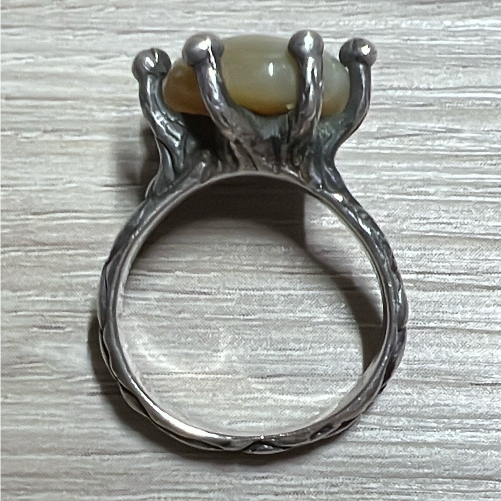 Vintage Handmade Free Form Brutalist High Set Agate Statement Ring, Size 7.5 - Picture 7 of 10